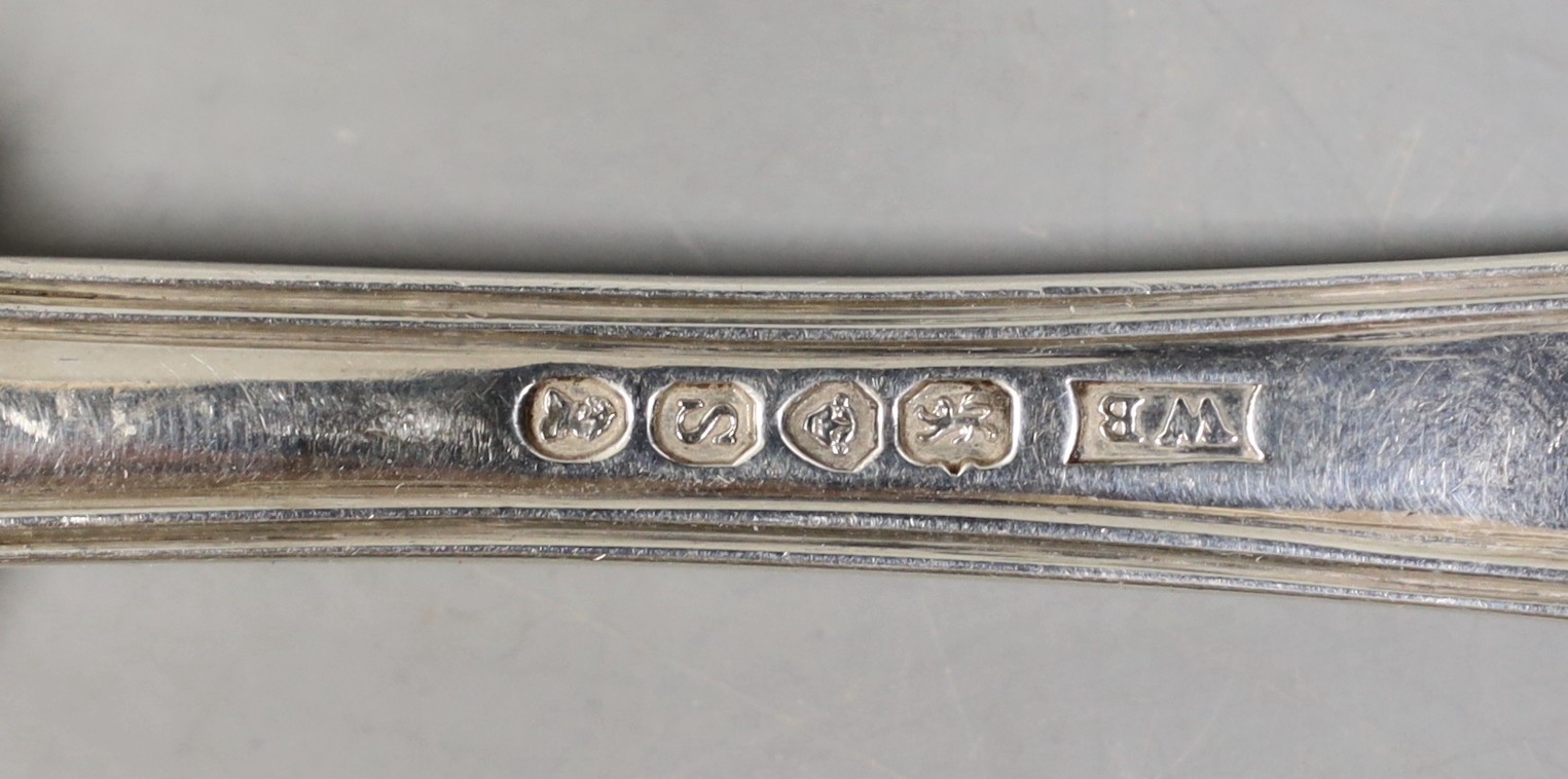 Two 19th century silver fish slices, Kings pattern by William Bateman, London, 1833, 32.1cm and fiddle pattern, William Eaton, London 1844